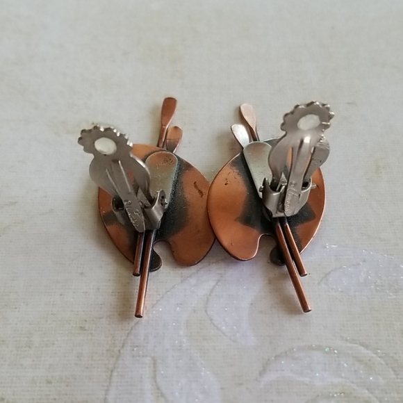 Vintage Renoir Copper Artist Pallet Clip Earrings - Picture 8 of 12